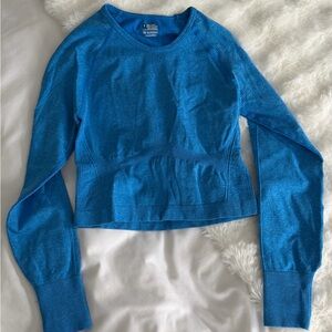 Blue Long Sleeve Cropped Athletic Top